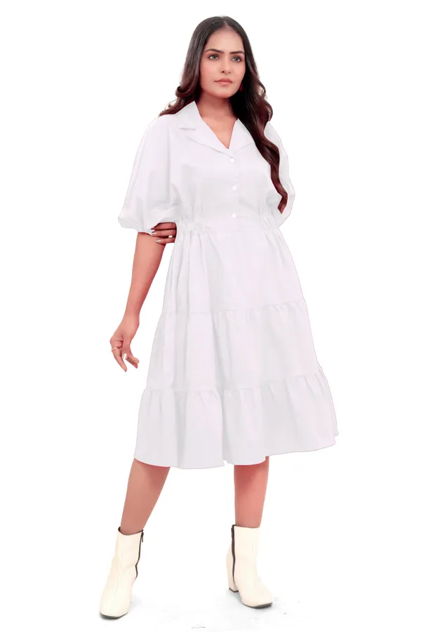 White_Cotton_Poplin_Coat_Collar_Frill_Short_Dress_For_Women