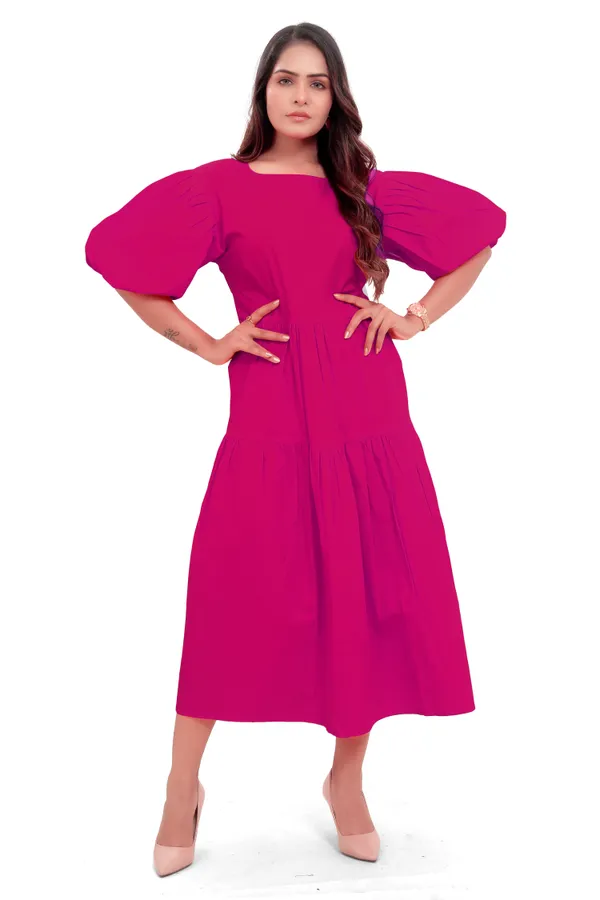 Hot_Pink_Cotton_Poplin_Full_Length_Long_Dress_For_Women