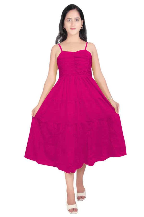 Hot_Pink_Cotton_Poplin_Spaghetti_Long_Dress_For_Women
