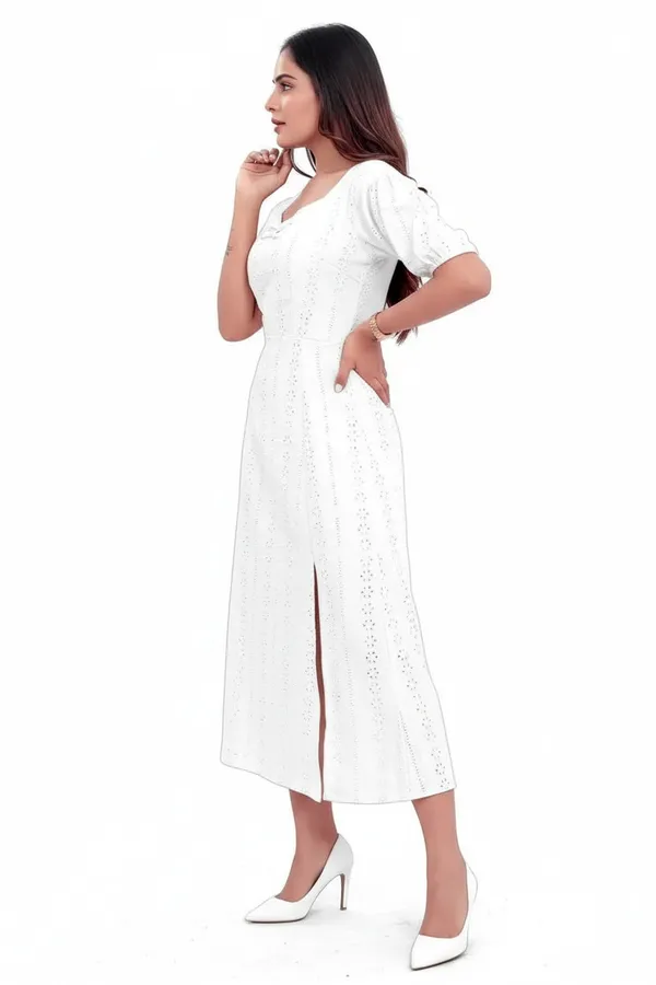 White_Cotton_Schiffli_Slit_Cut_Back_Open_Long_Dress_For_Women
