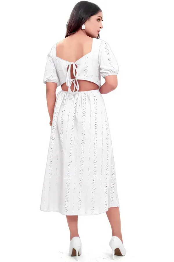 White_Cotton_Schiffli_Slit_Cut_Back_Open_Long_Dress_For_Women