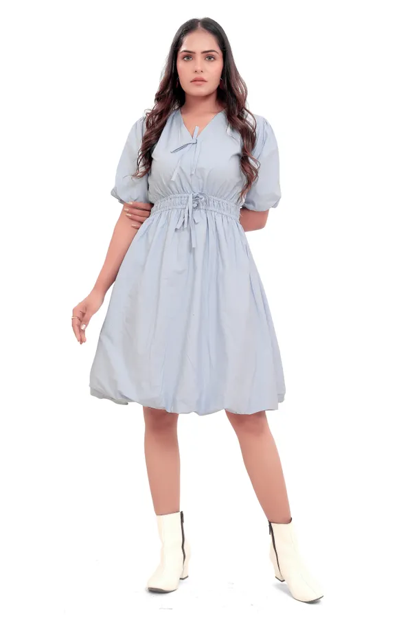 Blue_Cotton_Poplin_Short_Dori_Balloon_Short_Dress_For_Women