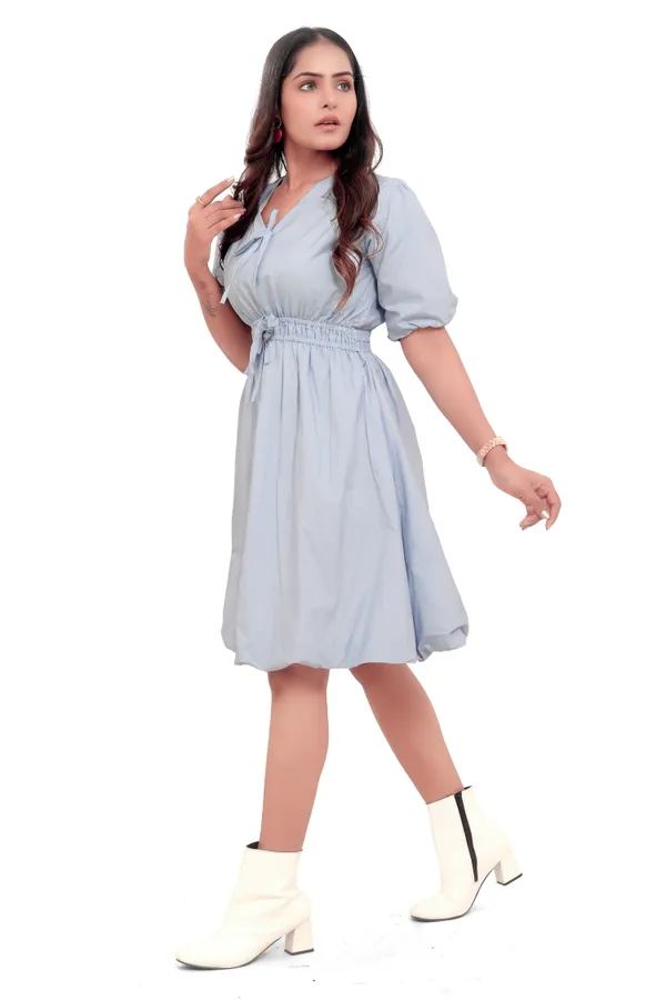 Blue_Cotton_Poplin_Short_Dori_Balloon_Short_Dress_For_Women