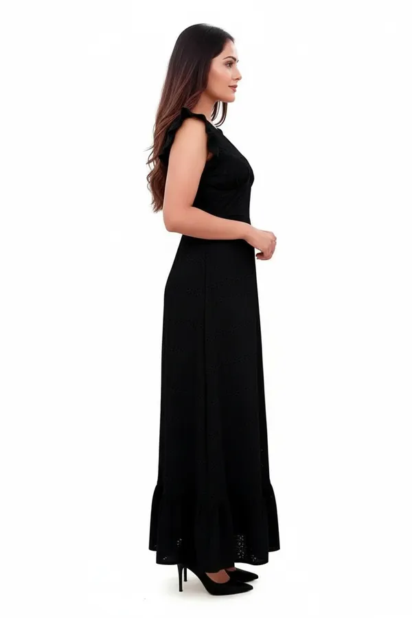 Black_Cotton_Schiffli_Back_Knot_Long_Dress_For_Women