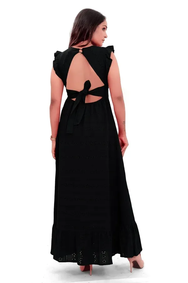 Black_Cotton_Schiffli_Back_Knot_Long_Dress_For_Women