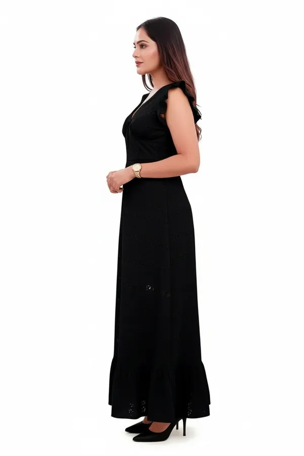 Black_Cotton_Schiffli_Back_Knot_Long_Dress_For_Women