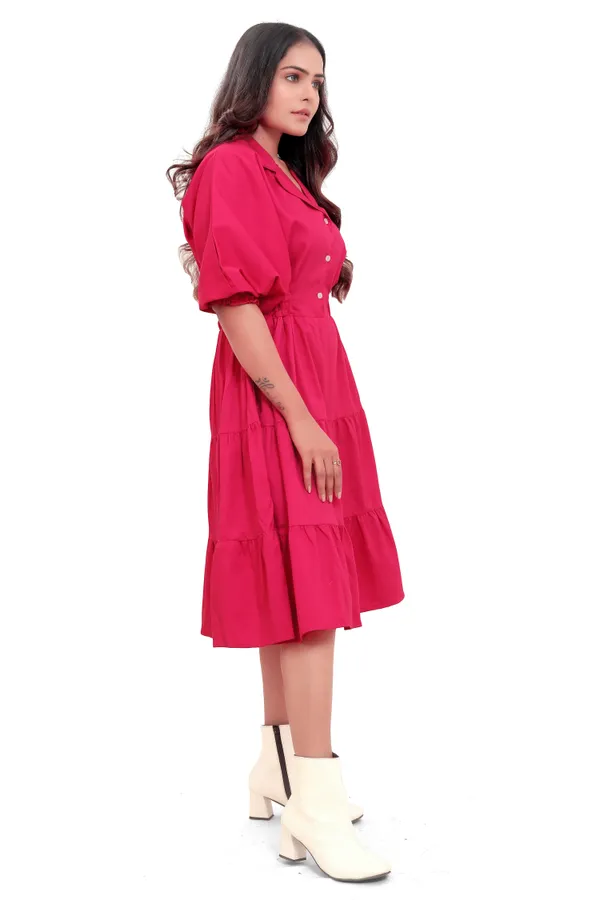 Hot_Pink_Cotton_Poplin_Coat_Collar_Frill_Short_Dress_For_Women