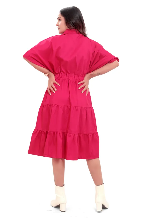 Hot_Pink_Cotton_Poplin_Coat_Collar_Frill_Short_Dress_For_Women