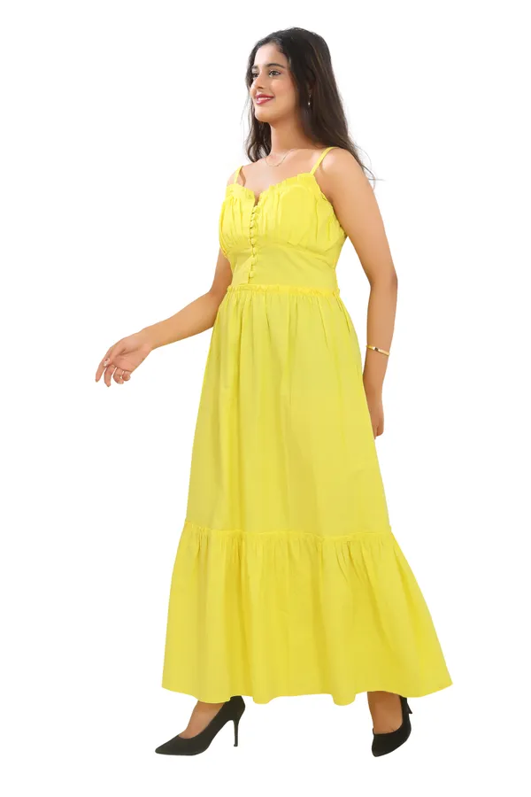 Lime_Green_Cotton_Poplin_Long_length_Spaghetti_Frill_Dress__For_Women