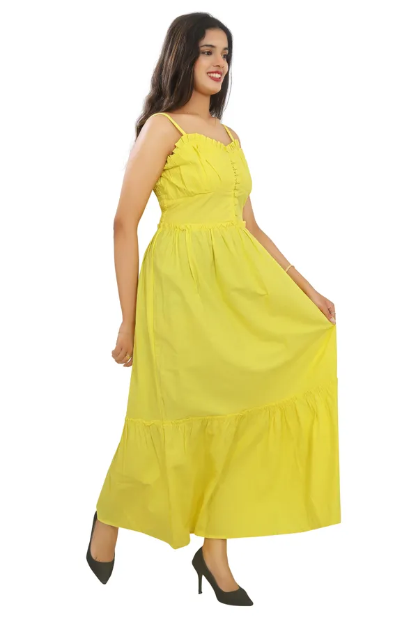 Lime_Green_Cotton_Poplin_Long_length_Spaghetti_Frill_Dress__For_Women