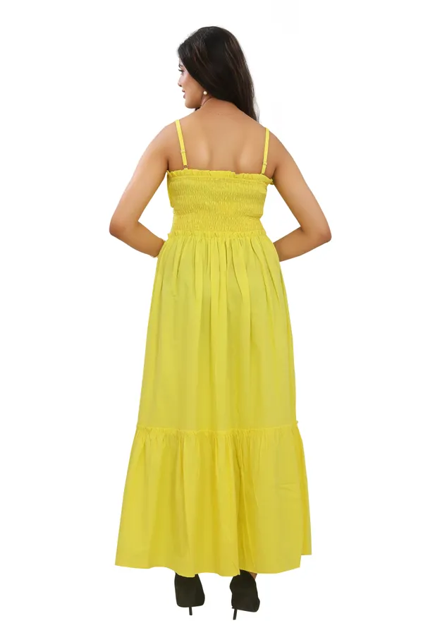 Lime_Green_Cotton_Poplin_Long_length_Spaghetti_Frill_Dress__For_Women
