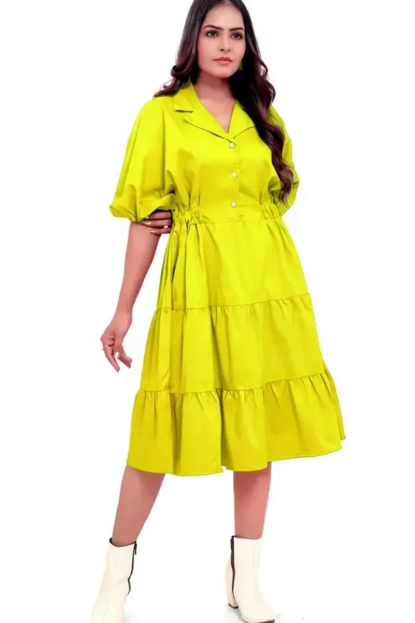 Lime_Green_Cotton_Poplin_Coat_Collar_Frill_Short_Dress_For_Women