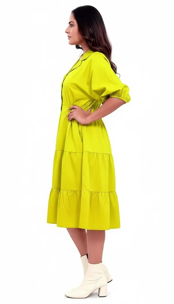 Lime_Green_Cotton_Poplin_Coat_Collar_Frill_Short_Dress_For_Women