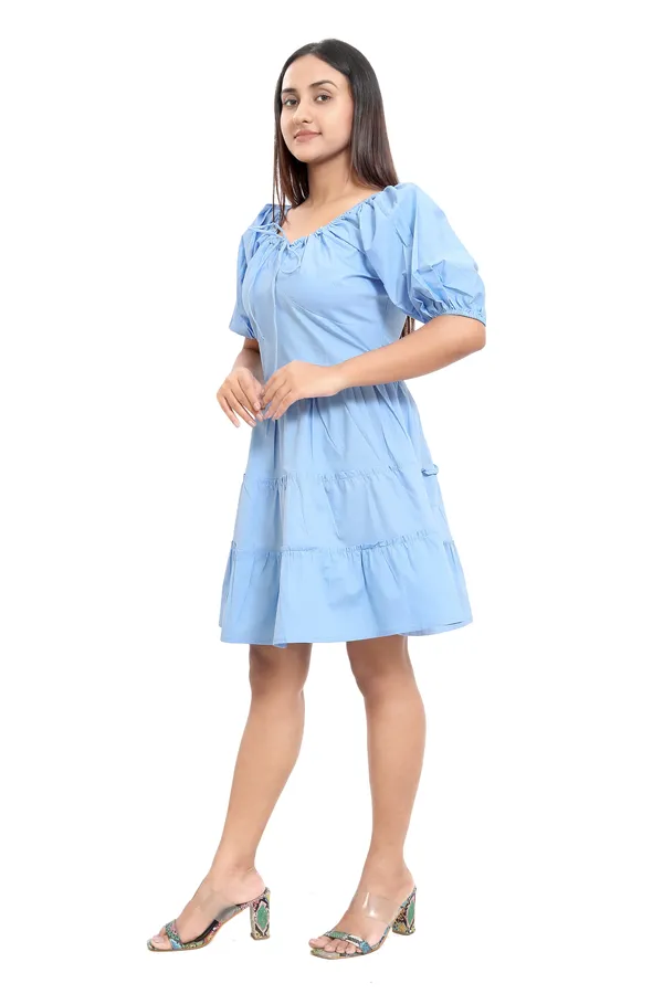 Sky_Blue_Cotton_Poplin_Frill_Short_Dress_For_Women