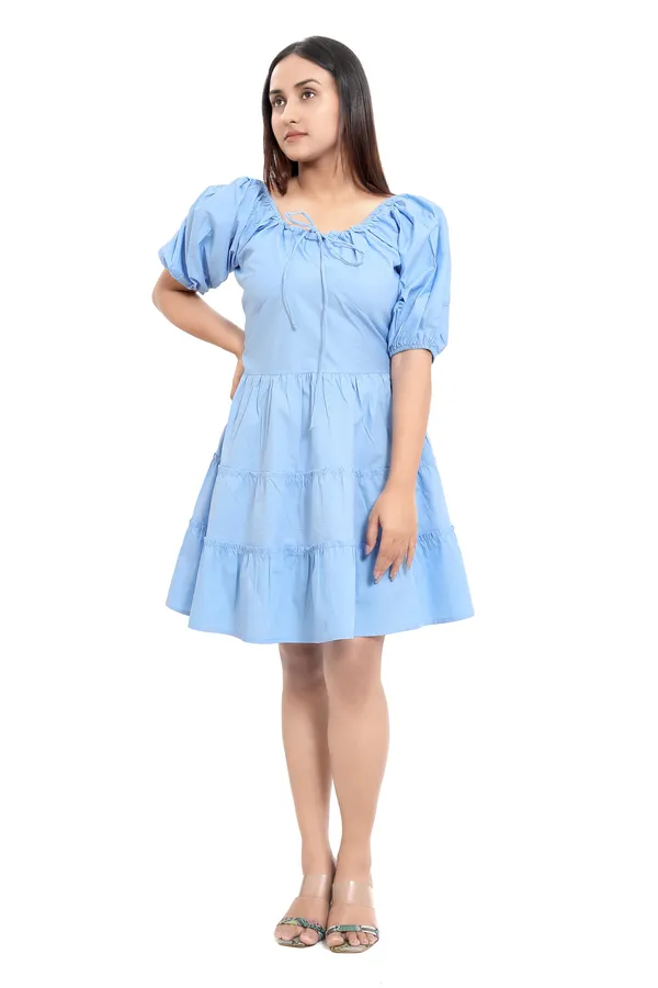 Sky_Blue_Cotton_Poplin_Frill_Short_Dress_For_Women