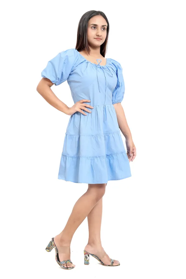 Sky_Blue_Cotton_Poplin_Frill_Short_Dress_For_Women