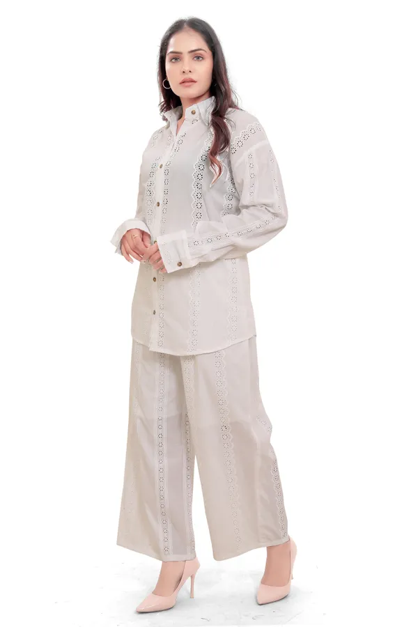 White_Cotton_Schiffli_Shirt_And_Palazzo_Co-Ord_Set_For_Women