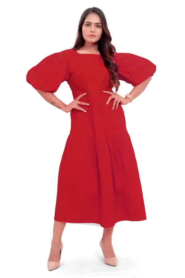 Red_Cotton_Poplin_Full_Length_Long_Dress_For_Women