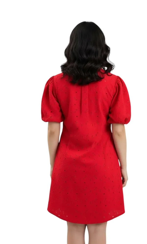 Red_Cotton_Schiffli_Shirt_Style_Short_Dress_For_Women