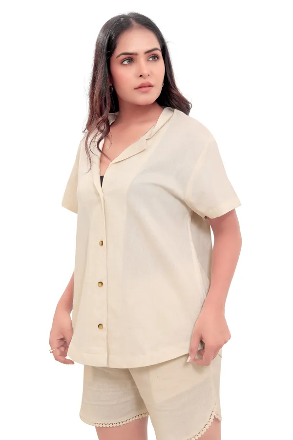 Off-White_Cotton_Linen_Coat_Style_Collar_Shirt_Top_For_Women