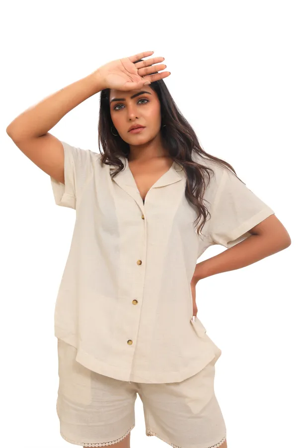 Off-White_Cotton_Linen_Coat_Style_Collar_Shirt_Top_For_Women