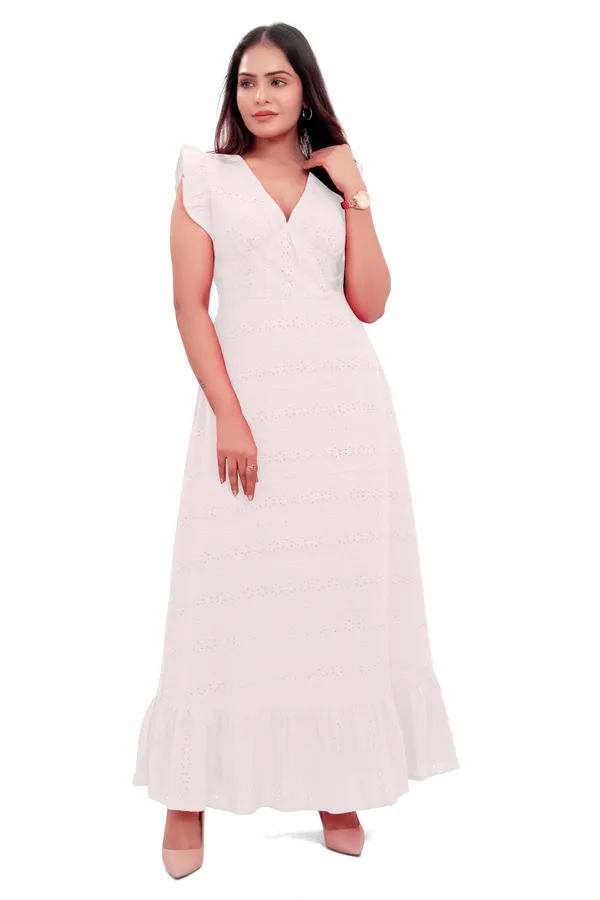 White_Cotton_Schiffli_Back_Knot_Long_Dress_For_Women