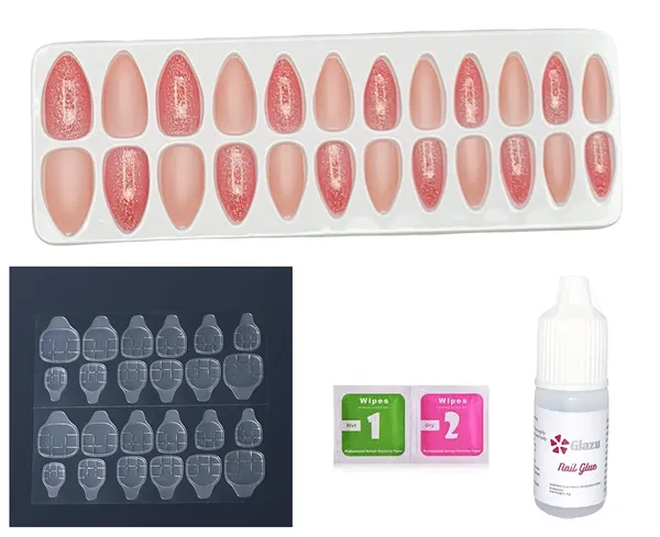 Rose_Fog_Glitter_&_Matte_Press_On_Artificial_Nails/Fake_Nails_With_1_Nail_Glue_Kit