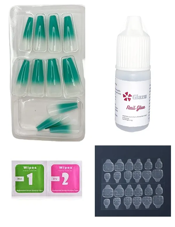 Elf_Green_Ballerina_Shaped_Press_On_Artificial/Fake_Nails,_1_Sheet_Nail_Glue_Tabs_&_1_Nail_Glue_Bottle