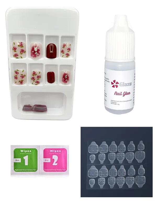 Mahogany_Designer_Press_On_Artificial_Nails/Fake_Nails_Almond/Squoval_With_1_Glue_Kit