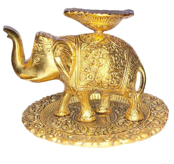 Golden_Oxidized_Metal_Religious_Elephant_With_Diya_Handmade_Antique_Handicraft_For_Home_Decor_Item