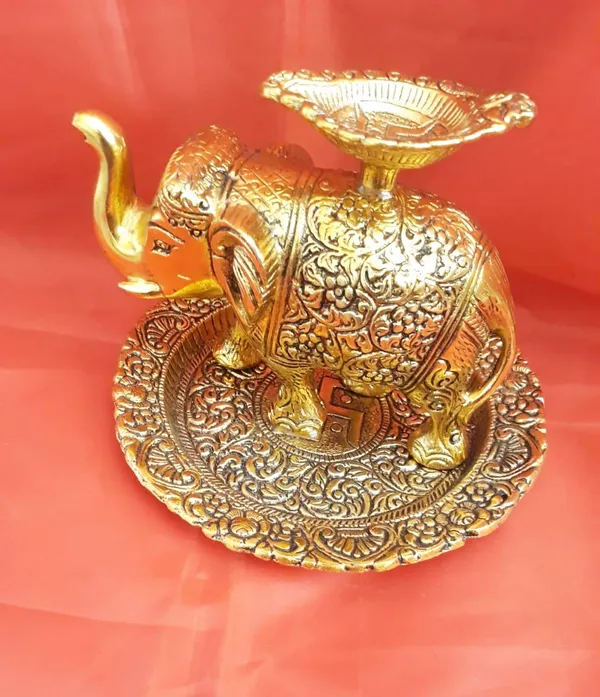 Golden_Oxidized_Metal_Religious_Elephant_With_Diya_Handmade_Antique_Handicraft_For_Home_Decor_Item