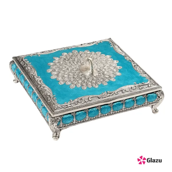 German_Silver_Peacock_Dry_Fruit_Box_(4_Compartments),_Blue_?_Elegant_Storage_for_Dry_Fruits,_Nuts,_Sweets,_and_Snacks_?_Premium_Quality_Gift_Box_for_Festivals_&_Occasions