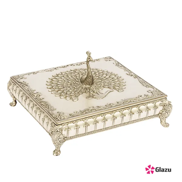 German_Silver_Peacock_Dry_Fruit_Box_(4_Compartments),_White_?_Elegant_Storage_for_Dry_Fruits,_Nuts,_Sweets,_and_Snacks_?_Premium_Quality_Gift_Box_for_Festivals_&_Occasions