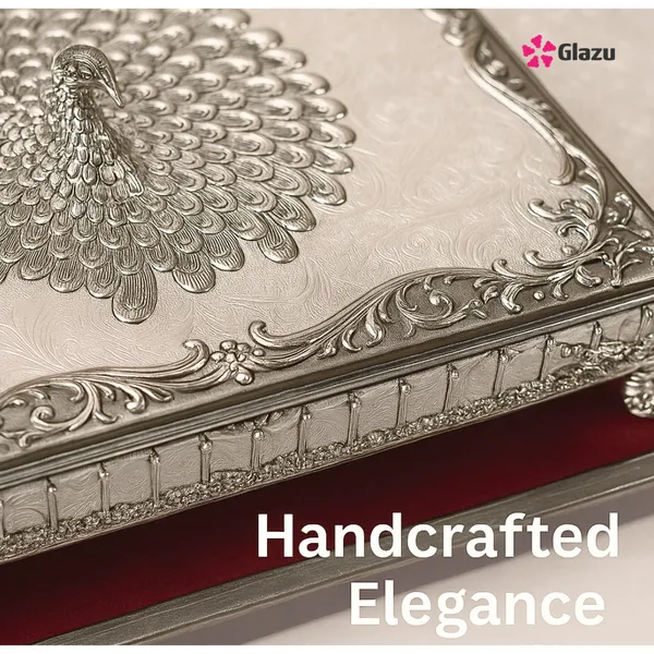 German_Silver_Peacock_Dry_Fruit_Box_(4_Compartments),_White_?_Elegant_Storage_for_Dry_Fruits,_Nuts,_Sweets,_and_Snacks_?_Premium_Quality_Gift_Box_for_Festivals_&_Occasions