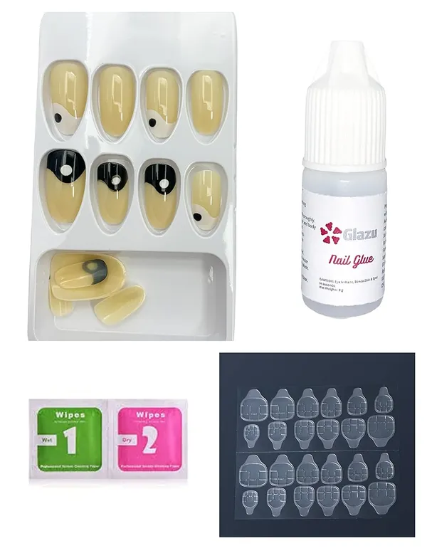 Laser_Designer_Press_On_Artificial_Nails/Fake_Nails_Almond/Squoval_With_1_Glue_Kit