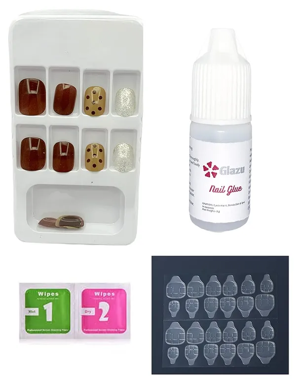 Pickled_Bean_Designer_Press_On_Artificial_Nails/Fake_Nails_Almond/Squoval_With_1_Glue_Kit
