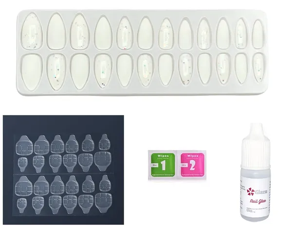 White_Glitter_&_Matte_Press_On_Artificial_Nails/Fake_Nails_With_1_Sheet_Nail_Glue_Tabs_&_1_Nail_Liquid_Glue_Bottle