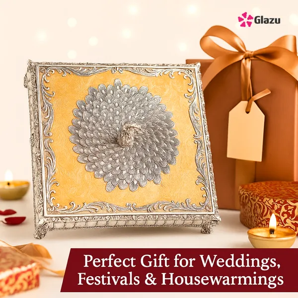 German_Silver_Peacock_Dry_Fruit_Box_(4_Compartments),_Peach_?_Elegant_Storage_for_Dry_Fruits,_Nuts,_Sweets,_and_Snacks_?_Premium_Quality_Gift_Box_for_Festivals_&_Occasions