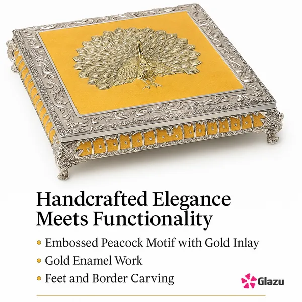 German_Silver_Peacock_Dry_Fruit_Box_(4_Compartments),_Peach_?_Elegant_Storage_for_Dry_Fruits,_Nuts,_Sweets,_and_Snacks_?_Premium_Quality_Gift_Box_for_Festivals_&_Occasions