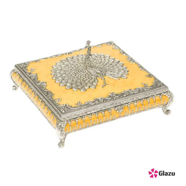 German_Silver_Peacock_Dry_Fruit_Box_(4_Compartments),_Peach_?_Elegant_Storage_for_Dry_Fruits,_Nuts,_Sweets,_and_Snacks_?_Premium_Quality_Gift_Box_for_Festivals_&_Occasions