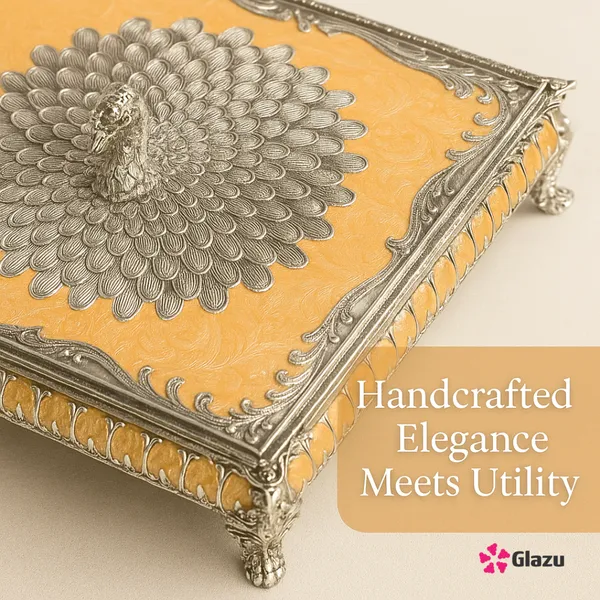 German_Silver_Peacock_Dry_Fruit_Box_(4_Compartments),_Peach_?_Elegant_Storage_for_Dry_Fruits,_Nuts,_Sweets,_and_Snacks_?_Premium_Quality_Gift_Box_for_Festivals_&_Occasions