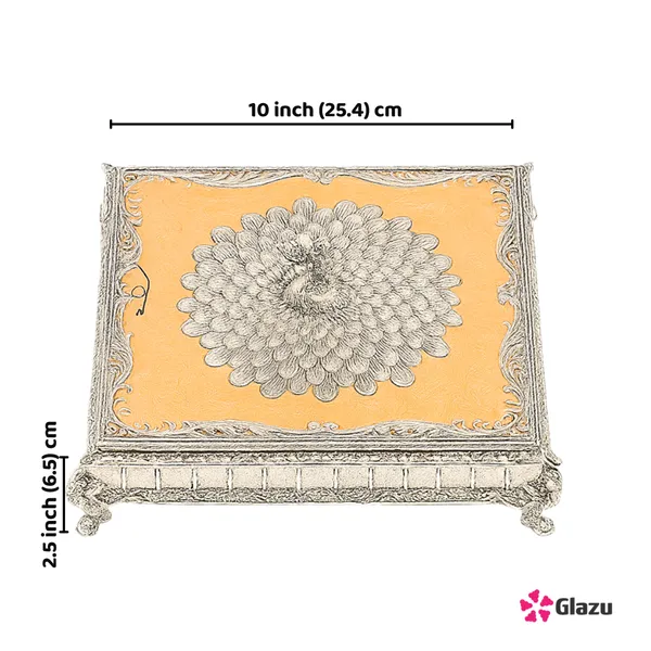 German_Silver_Peacock_Dry_Fruit_Box_(4_Compartments),_Peach_?_Elegant_Storage_for_Dry_Fruits,_Nuts,_Sweets,_and_Snacks_?_Premium_Quality_Gift_Box_for_Festivals_&_Occasions