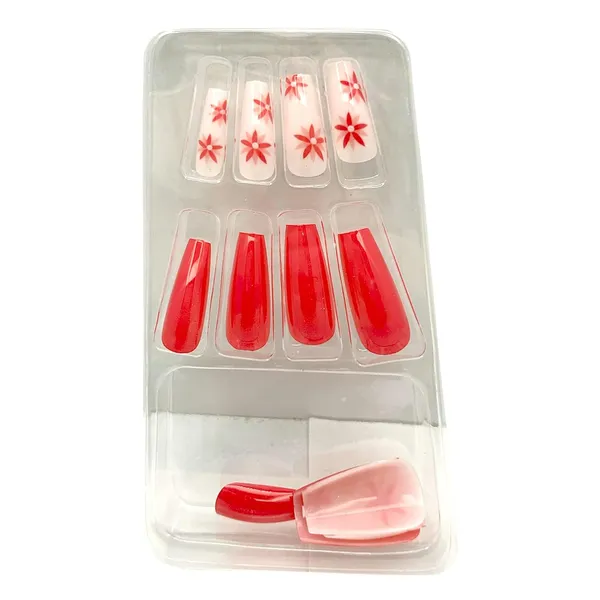 Alizarin_Crimson_Ballerina_Shaped_Press_On_Artificial/Fake_Nails,_1_Sheet_Nail_Glue_Tabs_&_1_Nail_Glue_Bottle