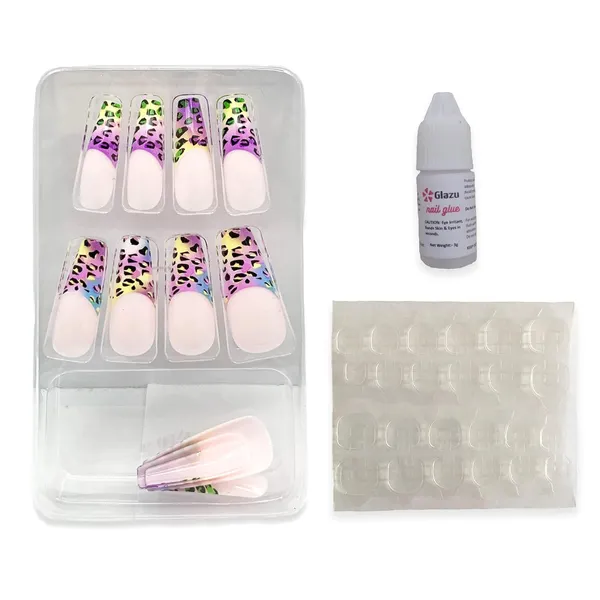 Dawn_Pink_Ballerina_Shaped_Press_On_Artificial/Fake_Nails,_1_Sheet_Nail_Glue_Tabs_&_1_Nail_Glue_Bottle
