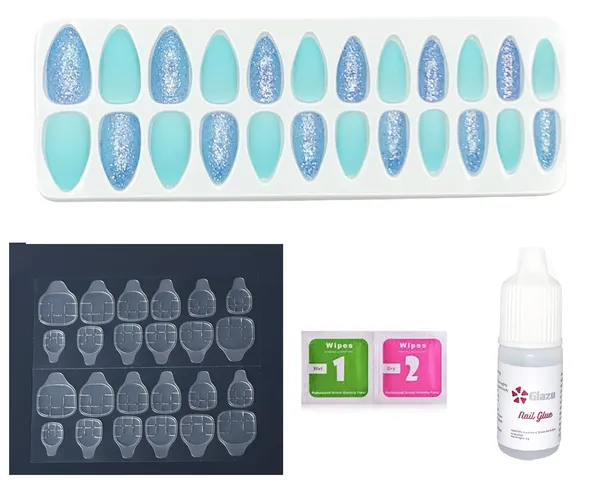 Bizzard_Blue_Glitter_&_Matte_Press_On_Artificial_Nails/Fake_Nails_With_1_Nail_Glue_Kit