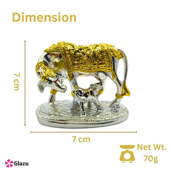 German_Silver_Gold_Plated_Kamdhenu_Cow_with_Calf_Idol__|_Decorative_Showpiece_for_Home_Temple_|_Hindu_Pooja_Gift_|_Vastu_Figurine_for_Prosperity_|_Diwali_Decoration_for_Spiritual_Ambience
