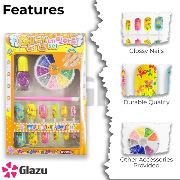 Nail_Art_Kit_For_Girls_With_12_Artificial_Nails_Of_Different_Sizes,_Sparkling_Nail_Art_Glitter/Different_Colors_Of_Heart_&_Star_Shape_Nail_Stickers_Birthday_Present/Return_Gift_Item