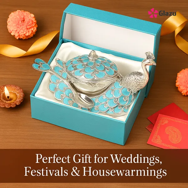 German_Silver_Peacock_Big_Mukwas/Mouth_Freshener,_Blue_?_Elegant_Traditional_Mouth_Freshener_Box_for_After-Meal_Refreshment_?_Premium_Quality_Gift_for_Festivals_&_Occasions