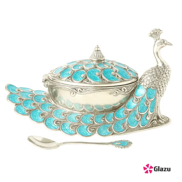 German_Silver_Peacock_Big_Mukwas/Mouth_Freshener,_Blue_?_Elegant_Traditional_Mouth_Freshener_Box_for_After-Meal_Refreshment_?_Premium_Quality_Gift_for_Festivals_&_Occasions