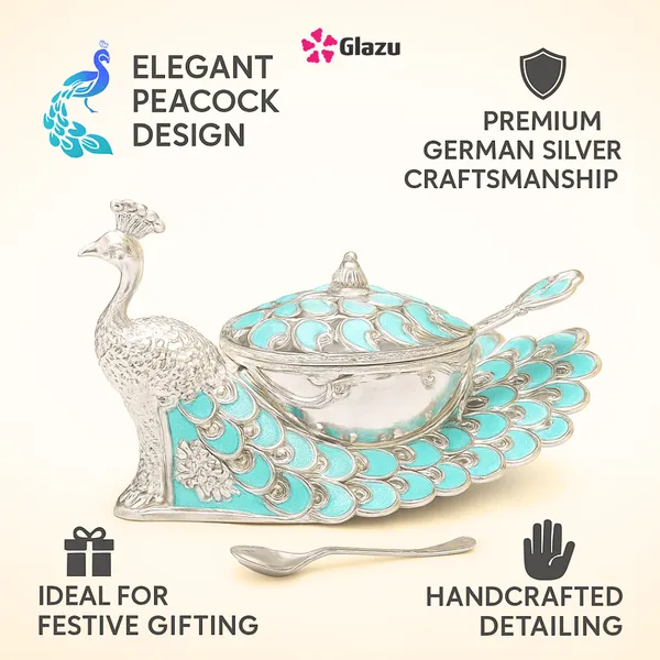 German_Silver_Peacock_Big_Mukwas/Mouth_Freshener,_Blue_?_Elegant_Traditional_Mouth_Freshener_Box_for_After-Meal_Refreshment_?_Premium_Quality_Gift_for_Festivals_&_Occasions